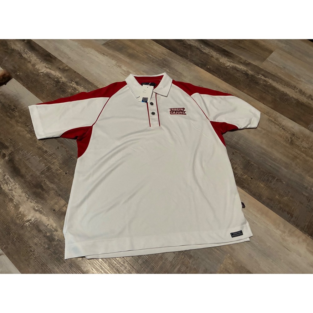 Pro Celebrity Louisiana Lafayette Ragin Cajuns Polo Shirt Mens XL White Red NEW
